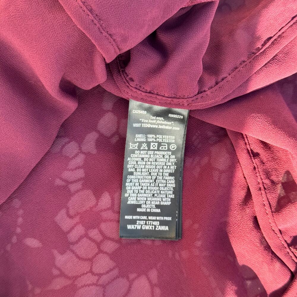 Ted Baker Zania Ruffle Mixed Lace Blouse Maroon Women’s 2 US6 Romantic Coquette - Picture 12 of 16